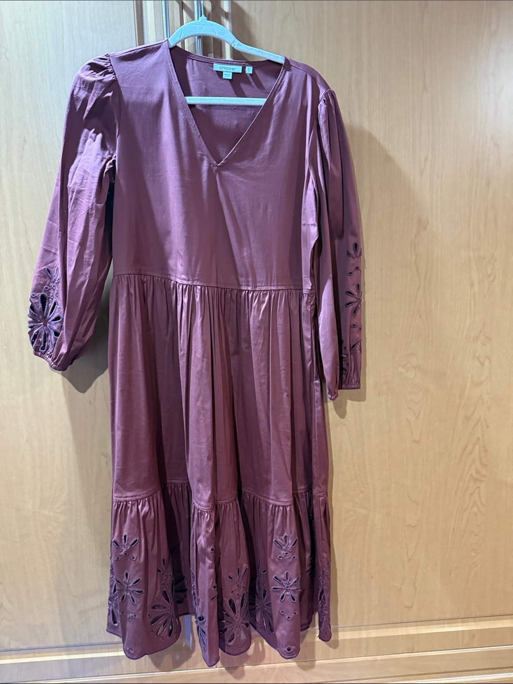 Chico's Mauve Floral Eyelet Tiered Midi Dress